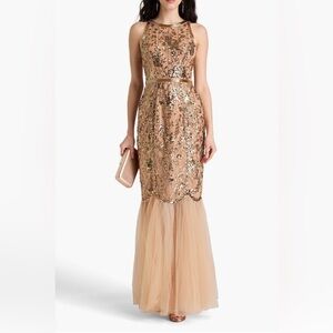 Marchesa Notte***Gold and Cream Sequin Maxi Dress***US 14 $1095